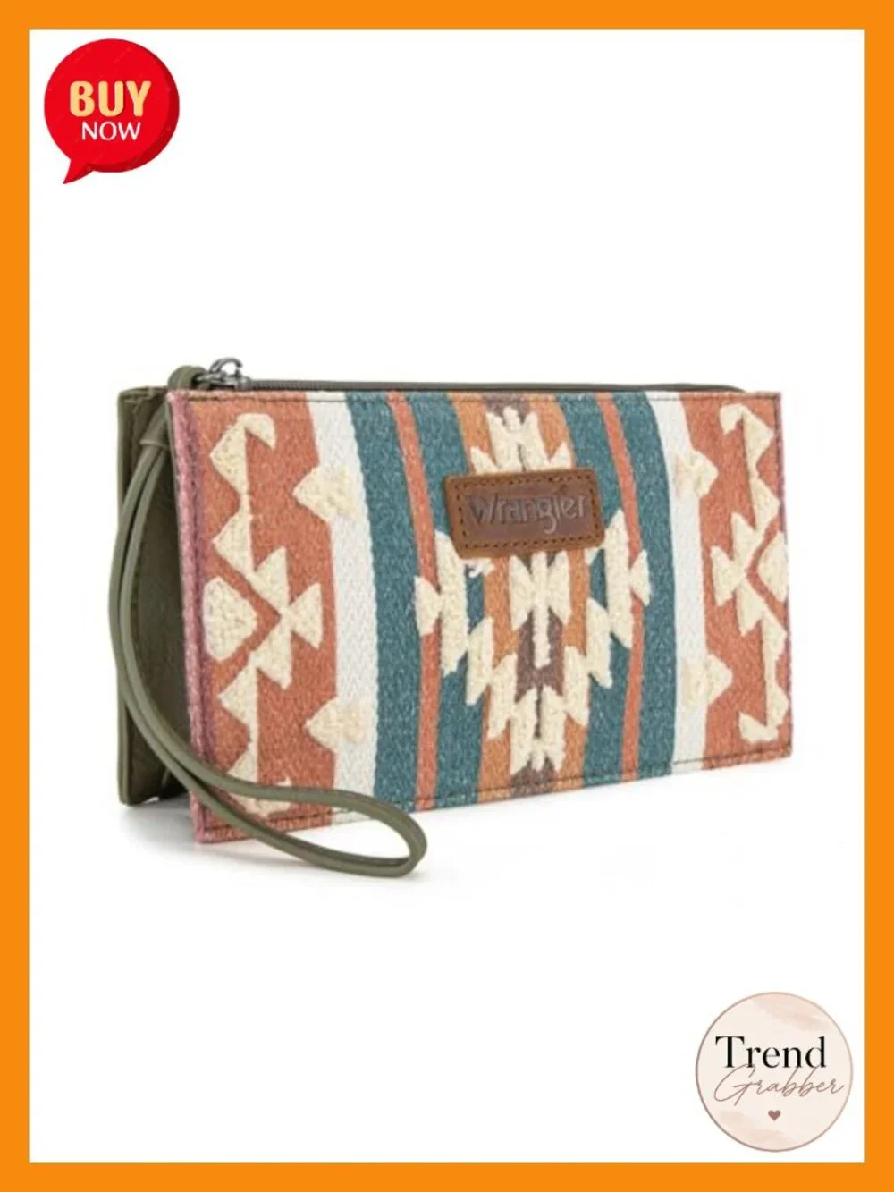 Western Wristlet Wallet with Aztec Print and Multiple Card Slots